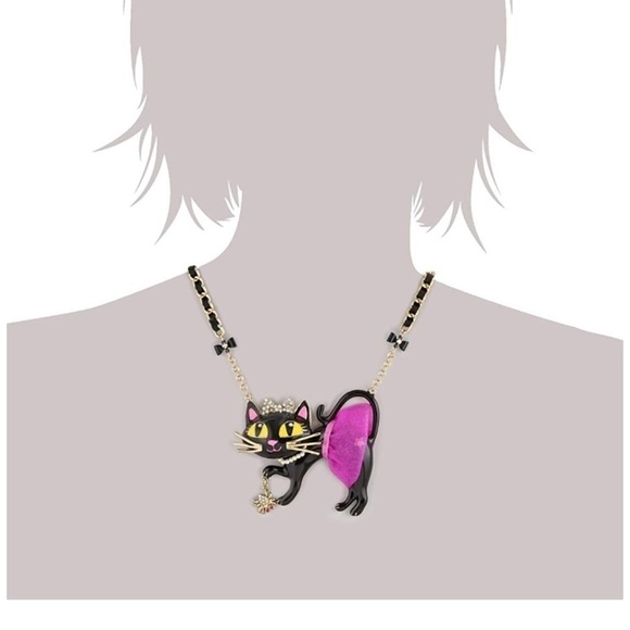 NWT Betsey Johnson Black Cat Necklace - Picture 2 of 3